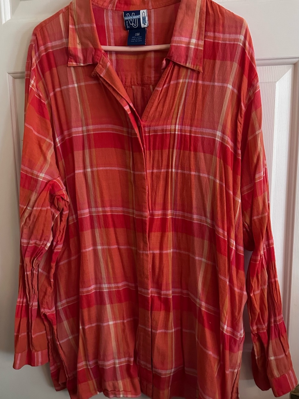 Venezia Orange and Pink Plaid Button-Down Shirt